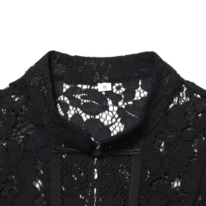 Women's lace jacket with mandarin collar and decorative frog closures Amarae