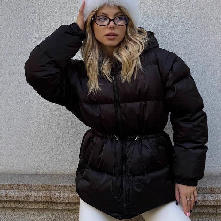 Women's Padded Hooded Quilted Jacket with Drawstring Waist and Boxy Sleeves Amarae