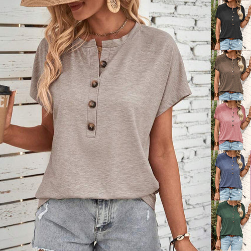 Casual women's T-shirt with button placket and short sleeves Amarae