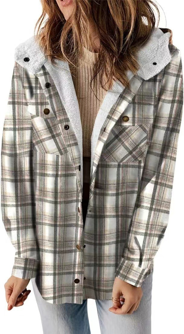 Women Flannel Checkered Jacket with Cozy Lining Amarae