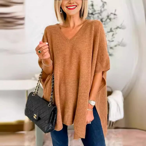 V-neck sweater for women with asymmetrical cut and relaxed fall Amarae