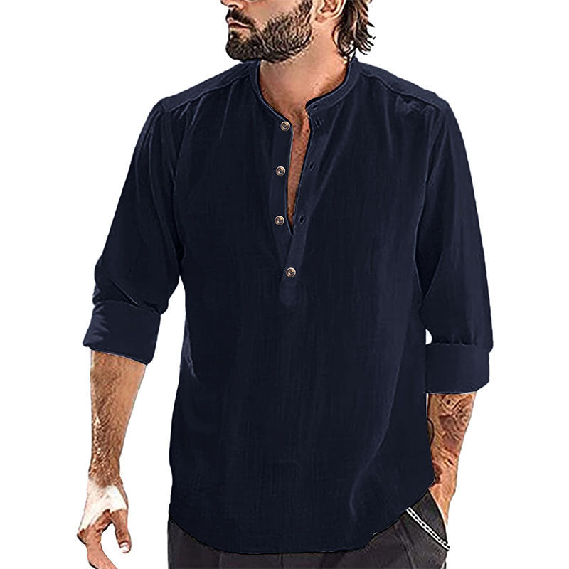 Casual long sleeve shirt for men with button placket and high collar Lune London