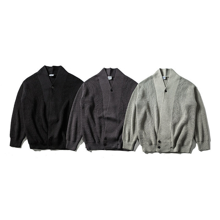 Unisex Oversized Knit Cardigan with Shawl Collar, Structure Mix and Button Placket Amarae