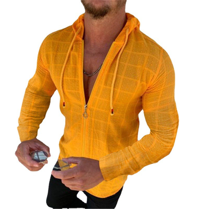 Men's Sporty Long Sleeve Jacket with Innovative Texture Pattern and Practical Zipper Amarae