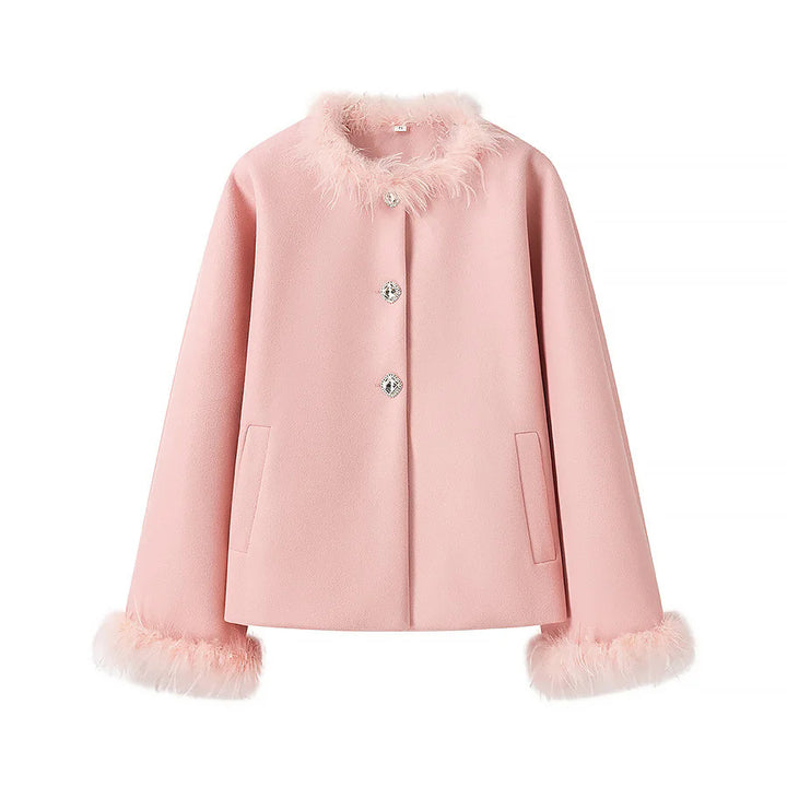 Elegant ladies wool jacket with plush collar and practical pockets Amarae