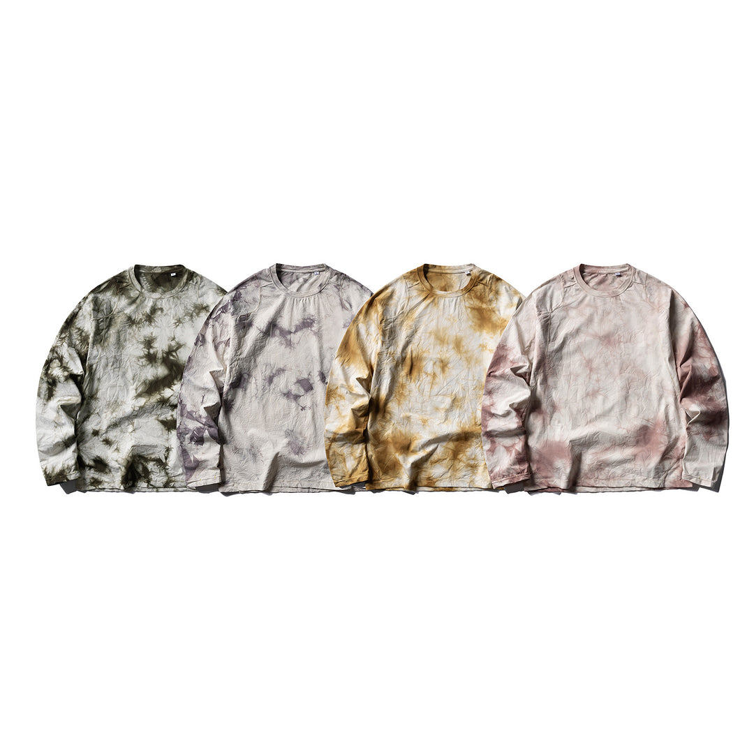 Unisex Long Sleeve Sweatshirt with Round Neck, Tie-Dye Texture and Relaxed Fit