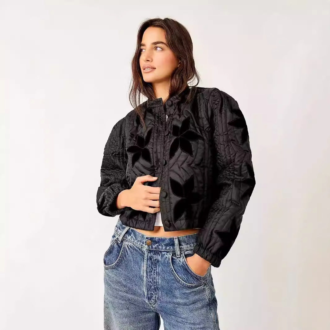 Lady quilted jacket with floral embroidery Lune London