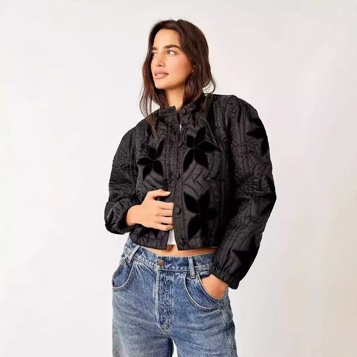 Lady quilted jacket with floral embroidery Lune London