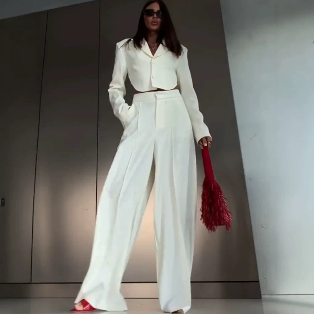Women Elegant Cropped Blazer and Palazzo Pants Set Amarae