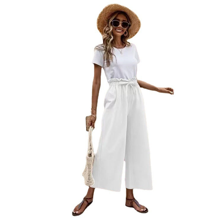 Ladies Elegant Culotte Pants with Chic Elastic Waist