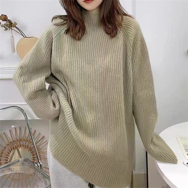 Sweater en maille épaisse pour femme avec col haut et design de côtes texturées Chic & Stil