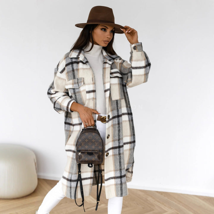 Amarae women's double-breasted plaid wool coat