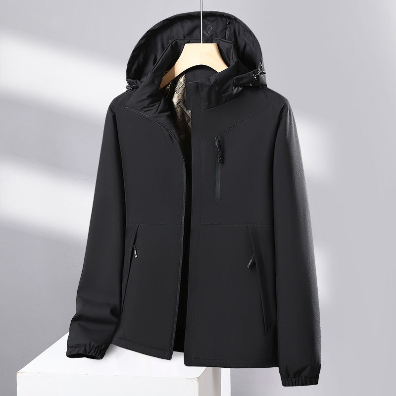 Men's softshell all-weather jacket with waterproof membrane, adjustable hood, and concealed zippers Amarae