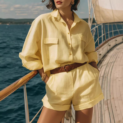 Women's Airy Short Sleeve Shirt and Shorts Set Amarae