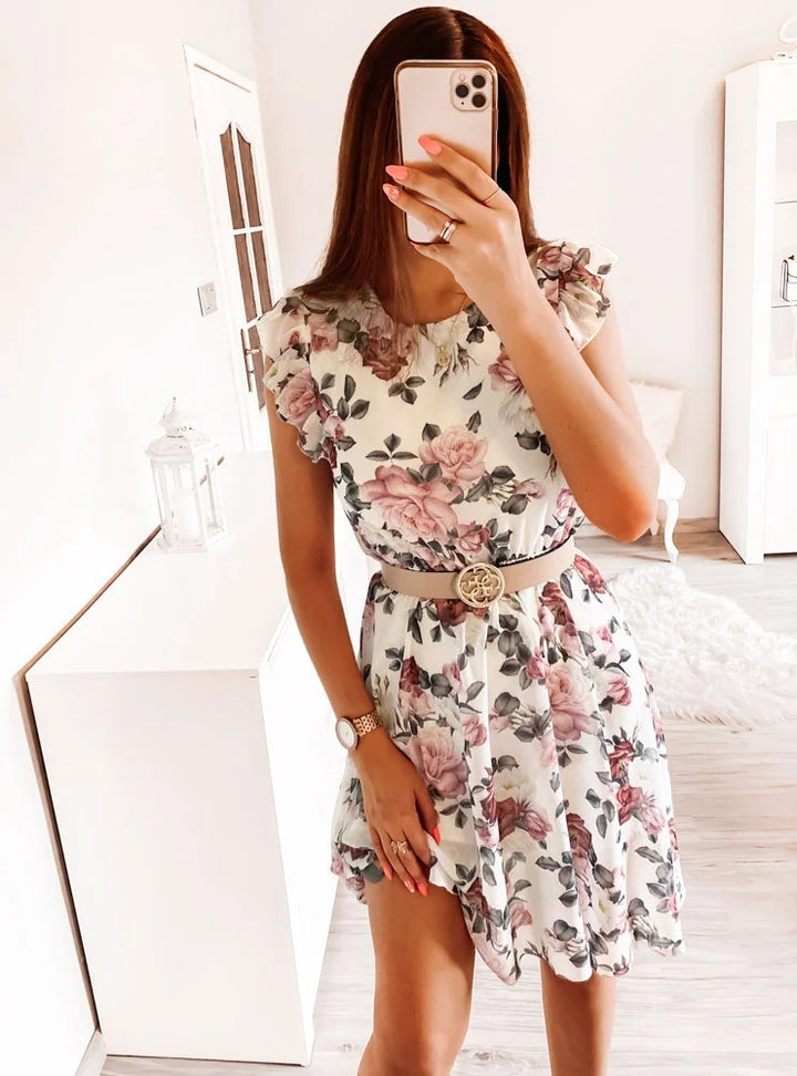 Chic and Stylish Floral Cap Sleeve Midi Dress