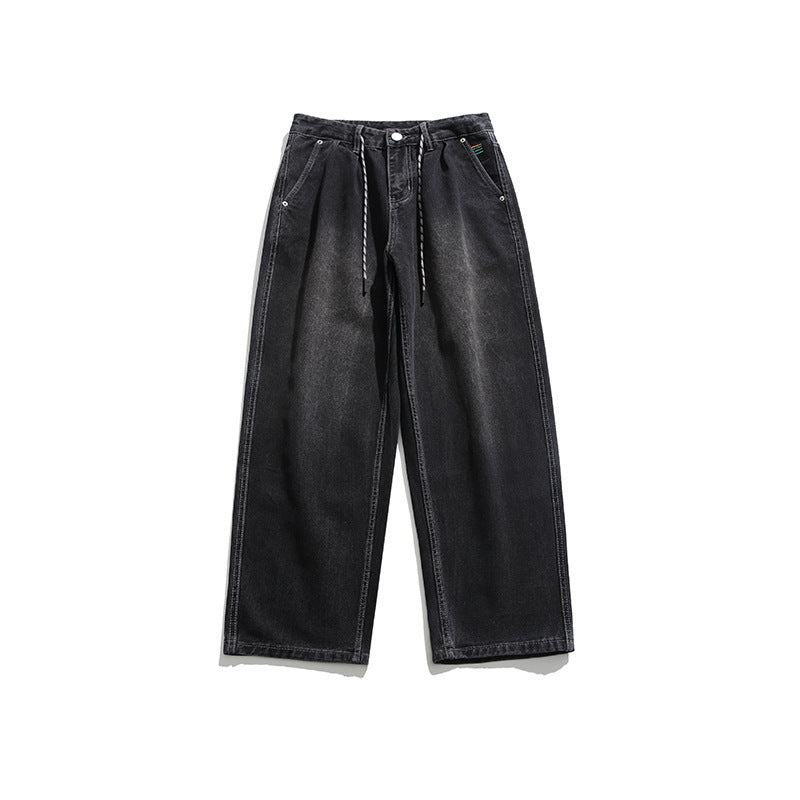 Unisex Wide Baggy Jeans with Drawstring Waist, Pleated Front and Utility Pockets Amarae
