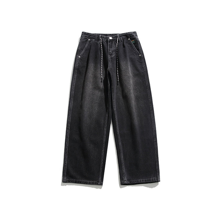 Unisex Wide Baggy Jeans with Drawstring Waist, Pleated Front and Utility Pockets Amarae