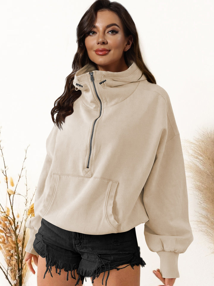 Urban hoodie for women with half zipper and practical kangaroo pocket Lune London