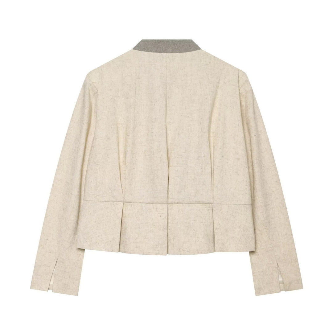 Women's cropped jacket in boxy cut with short stand-up collar and decorative button placket Amarae