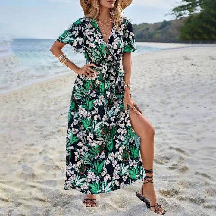 Chic Women's Floral Pattern Viscose Maxi Dress 1751507051