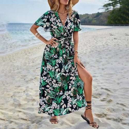 Chic Women's Floral Pattern Viscose Maxi Dress 1751507051