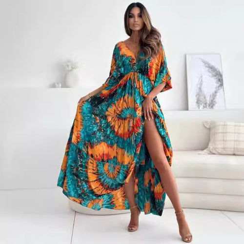 Maxi dress for women with an elegant back neckline and wide ruffled sleeves Amarae
