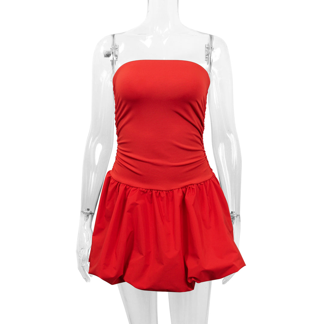 Women's fitted, strapless mini dress with ruffles and elastic waistband Lune London