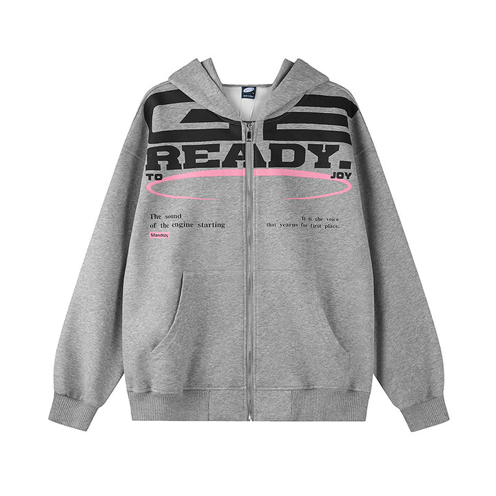 Women's hooded sweatshirt jacket with full zip, oversized cut and statement front print Amarae