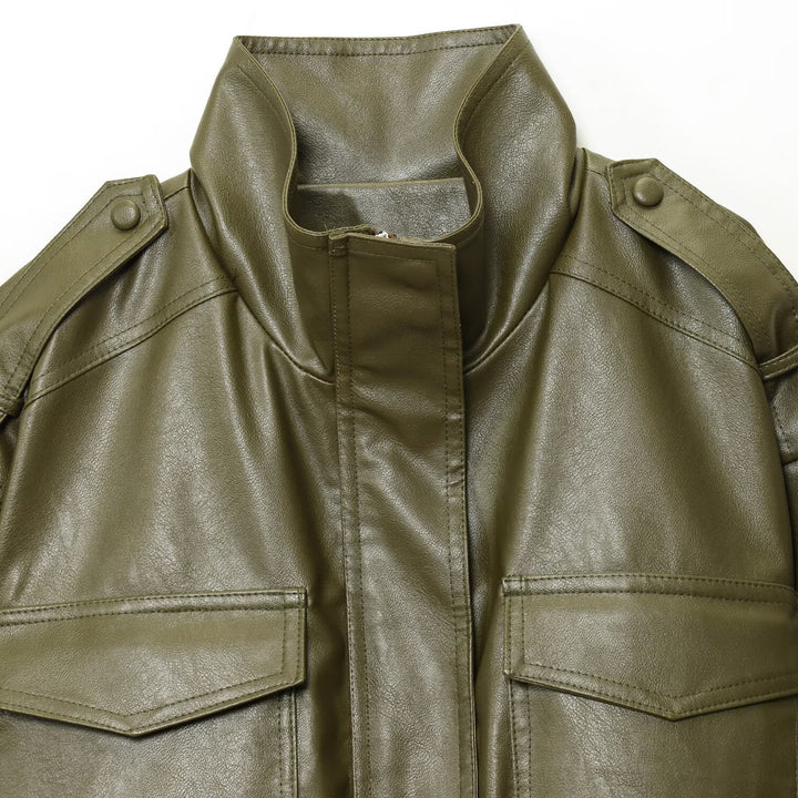 Cropped biker jacket for women with shoulder pads and large pockets Lune London