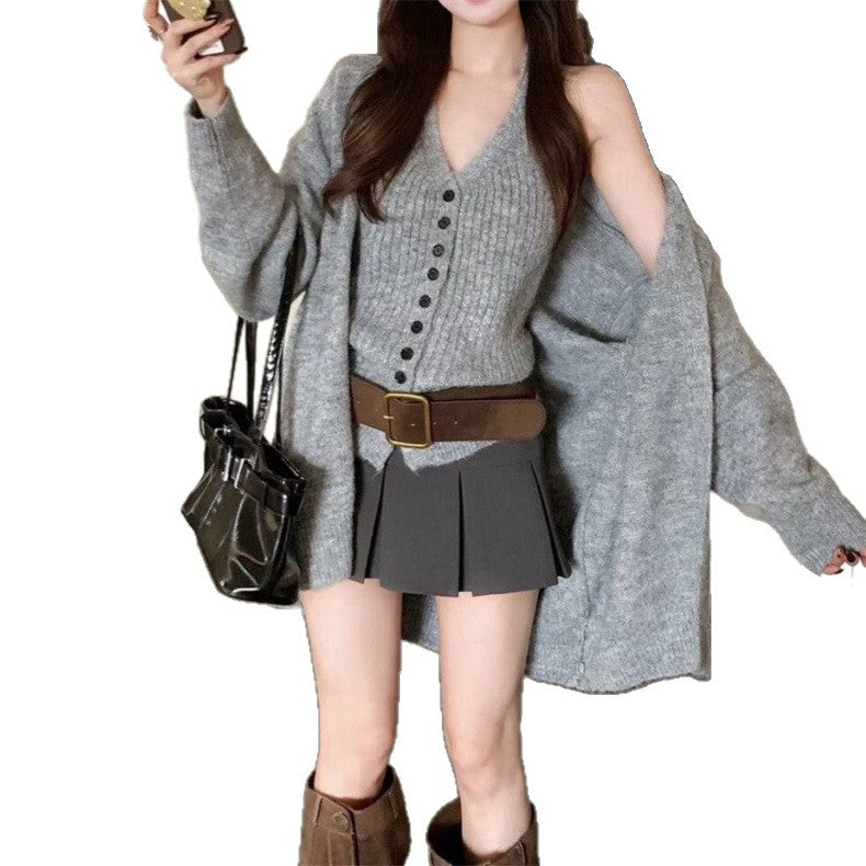 Cardigan en tricot épais pour femmes avec manches amovibles et détails en bouton Chic & Stil