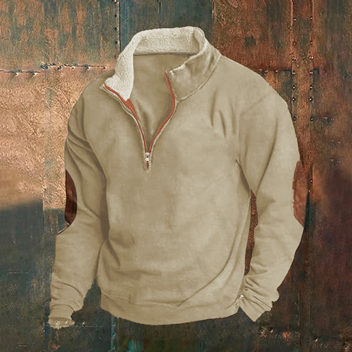 Microfleece pullover for men with half zip and contrasting elbow patches Lune London