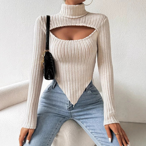 Body à manches longues pour femmes avec décolleté asymétrique et texture côtelée Chic & Stil