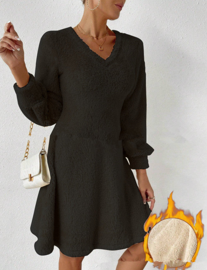 Ladies Soft V Neck Dress with Long Sleeves Lune London