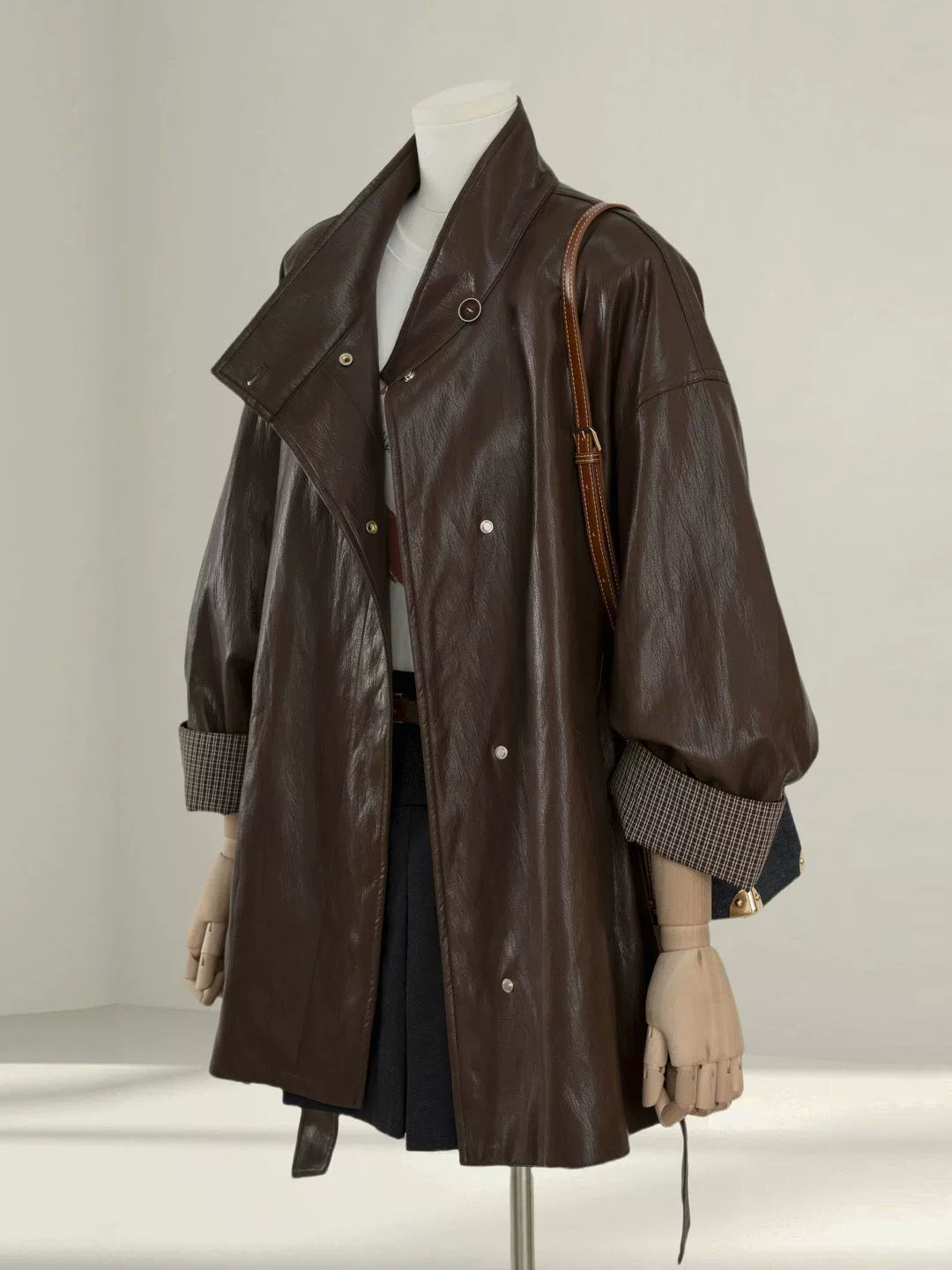 Women's Leather Trench Short