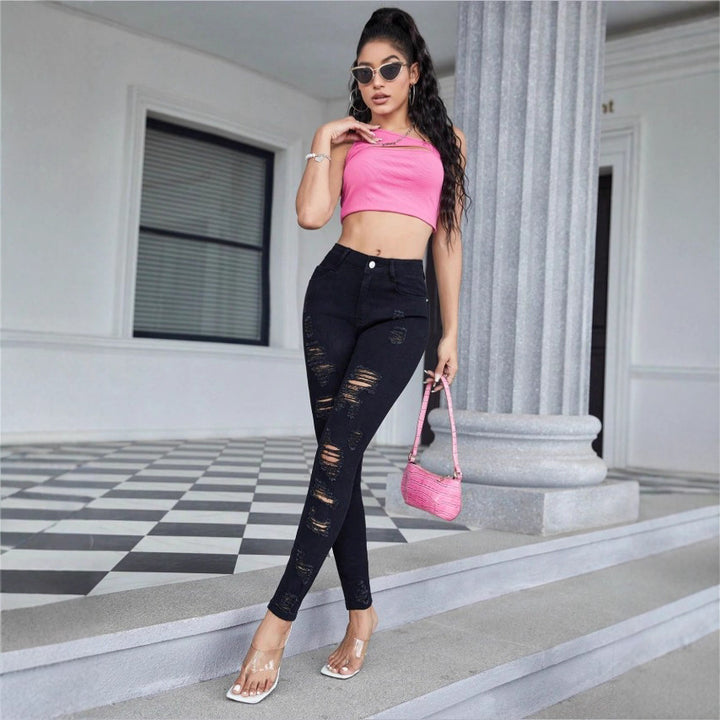 Ladies High-Waist Skinny Jeans with strong Destroy Effect Amarae