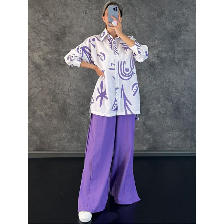 Women Oversized Casual Shirt with Graphic Print and Wide Cut Lune London