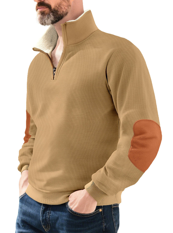 Microfleece pullover for men with half zip and contrasting elbow patches Lune London