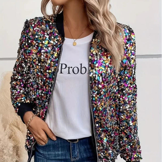 Ladies functional jacket with glittering sequin design and comfortable cuffs Lune London