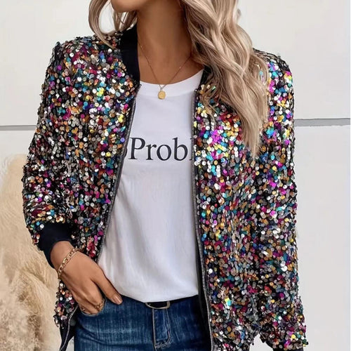 Ladies functional jacket with glittering sequin design and comfortable cuffs Amarae