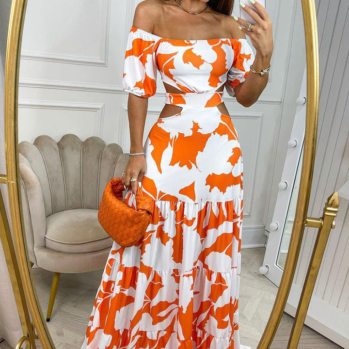 Robe maxi femme à épaules dénudées avec détails découpés et volants Chic & Stil