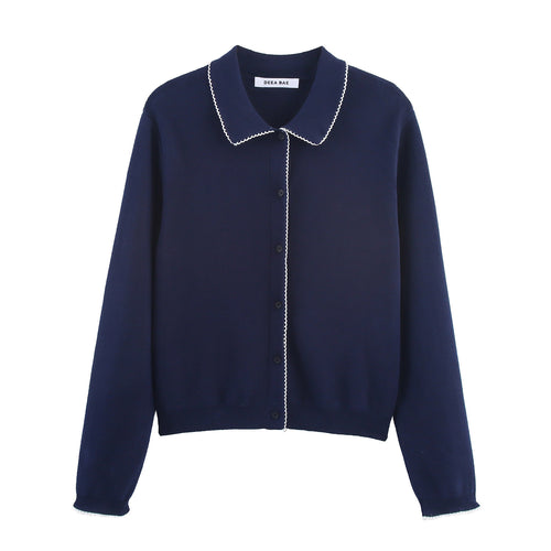 Ladies elegant knitted jacket with contrasting collar Amarae
