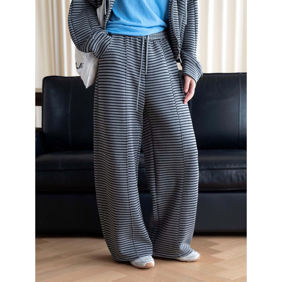 Women's Striped Wide Lounge Pants with High Waist and Drawstring Amarae