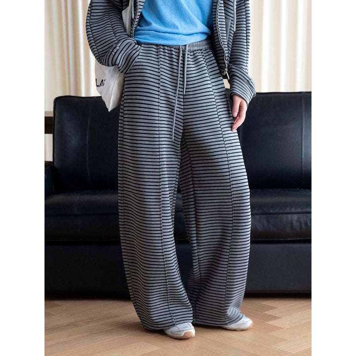Women's Striped Wide Lounge Pants with High Waist and Drawstring Amarae