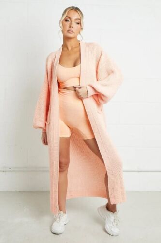 Ladies long cardigan with a chunky knit structure and practical pockets Lune London