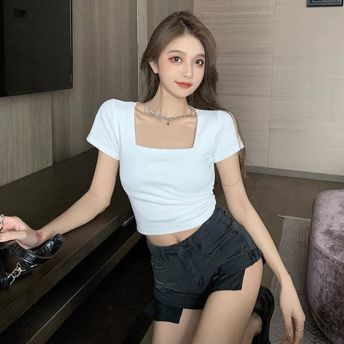Women Cropped T-Shirt with modern square neckline and fitted cut