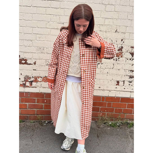 Women's mid-length checked coat in oversized cut with patch pockets Amarae