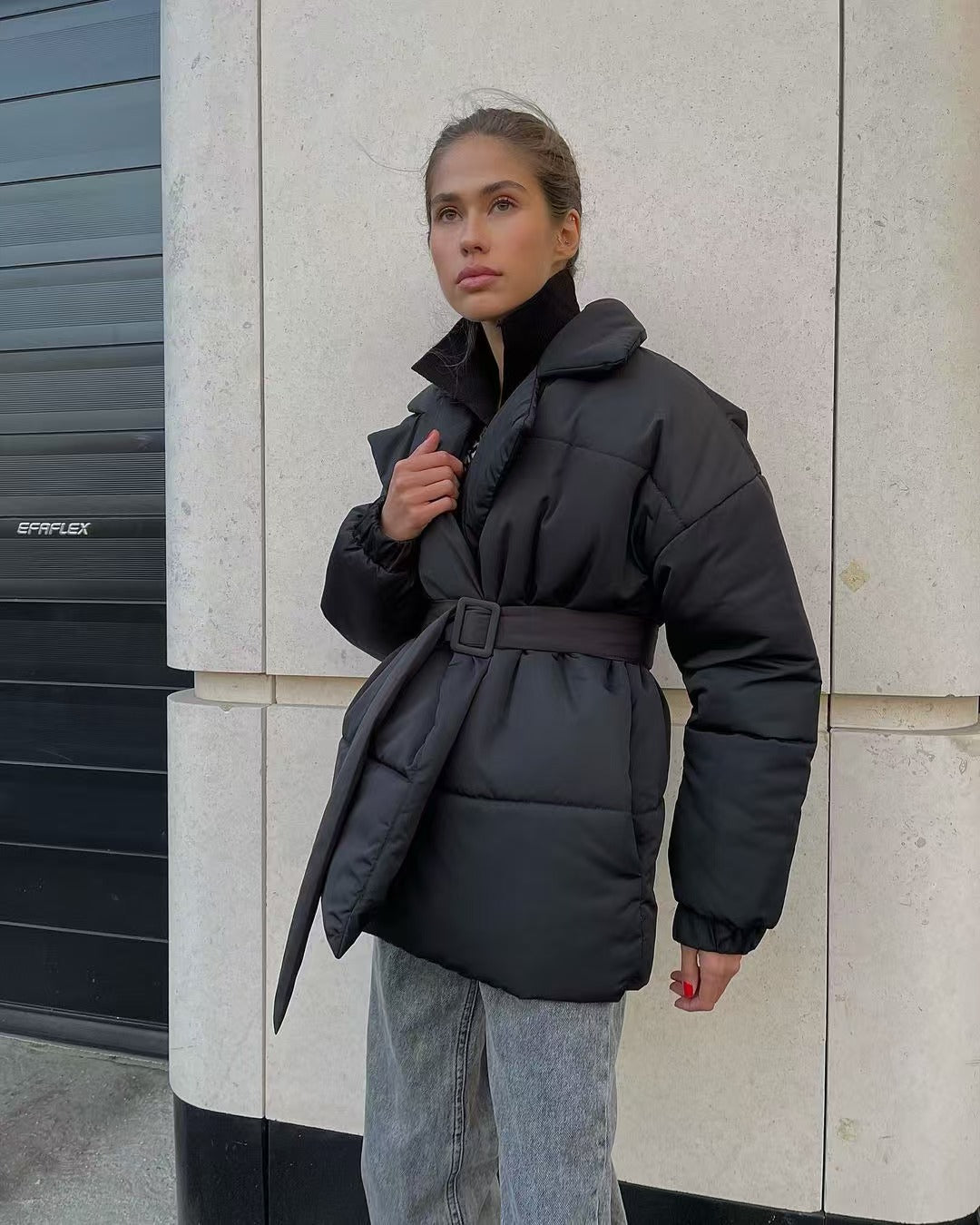 Elegant quilted coat for women with adjustable belt Amarae