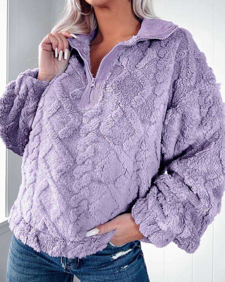 Ladies Soft Fleece Sweater with High Collar and Zipper Lune London