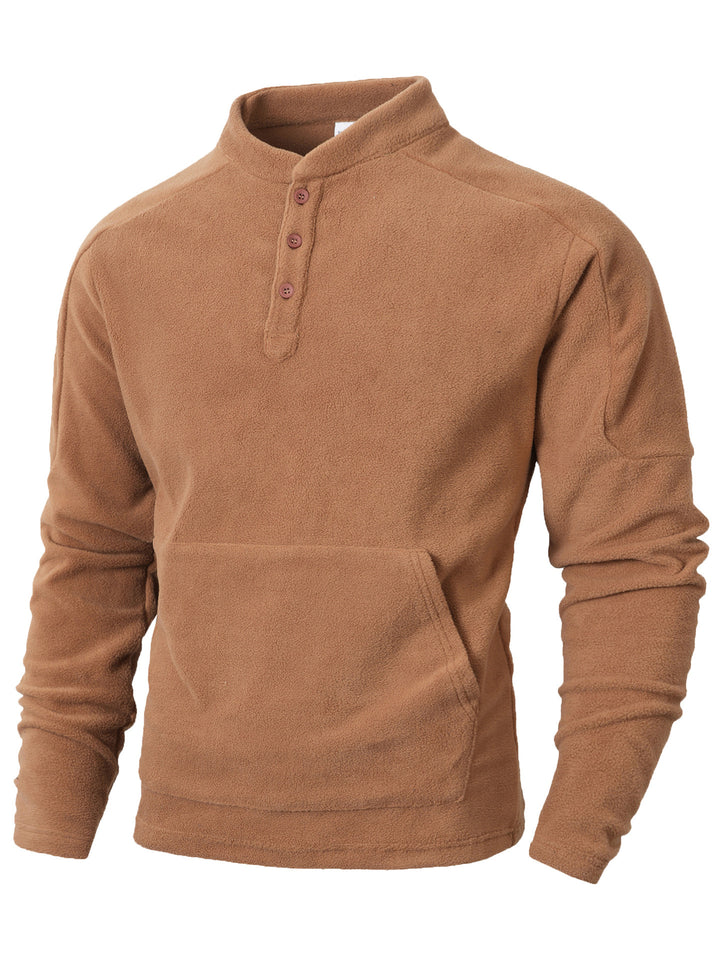 Men's fleece pullover with trendy high collar and practical button details Lune London