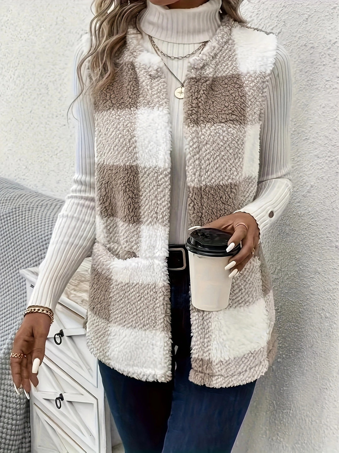 Ladies Fleece Gilet with patterned fabric and practical pockets Lune London